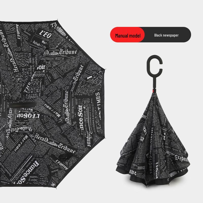 Custom Reverse Car Umbrella with Hands-Free C-Shaped Handle - Business Long Handle Umbrella with Logo Print for Men