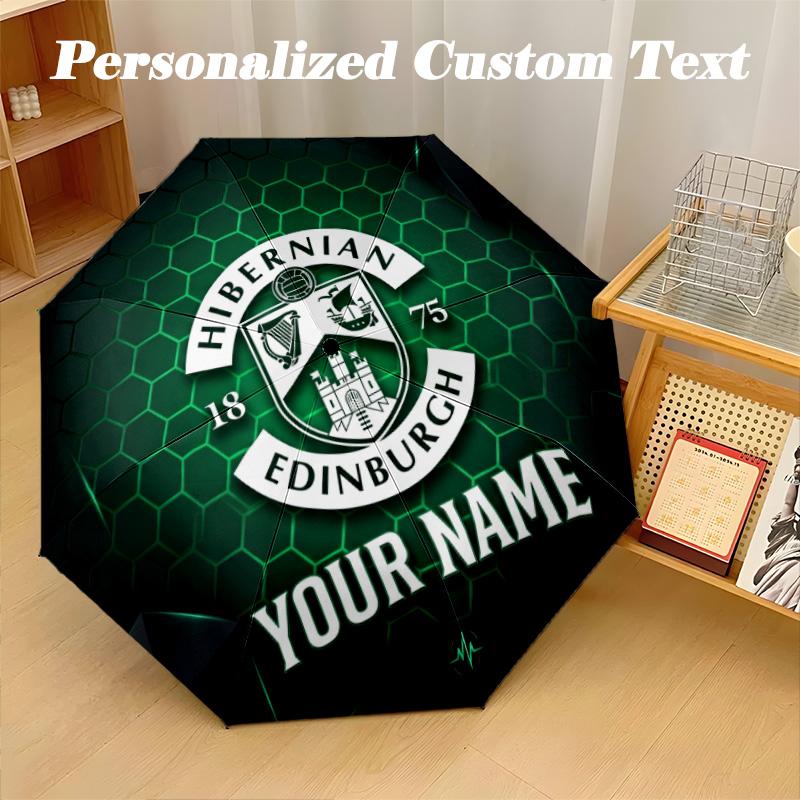 8 Rib Auto Folding Umbrella Hibernian FC Print Custom Name Text Portable Rain Gear