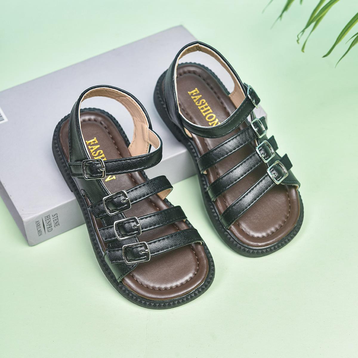 

Girls Roman Sandals 2025 Summer New Girls Hollow Foreign Princess Shoes Medium and Older Children Soft Sole Beach Shoes Tide 26-30 yards, 5 pairs in one hand чёрный