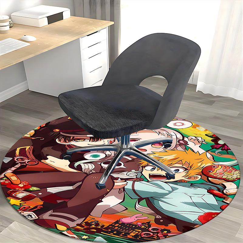 1pc Anime Cartoon Design Round Carpet  Office Chair Mat, NonSlip Rug for Home Decor, Living Room