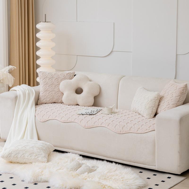 1 Pc Lu Cat Feeling Rabbit Plush Sofa Cushion Light Luxury Houndstooth Sofa Cushion Irregular Winter High-grade Ins Cushion 90x90