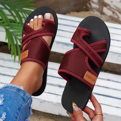 Ultra Light Sole, Large Size, Flat Bottomed Casual Slippers for Women, Lightweight Open Toe Set, Color Blocked Beach Slippers for Feet