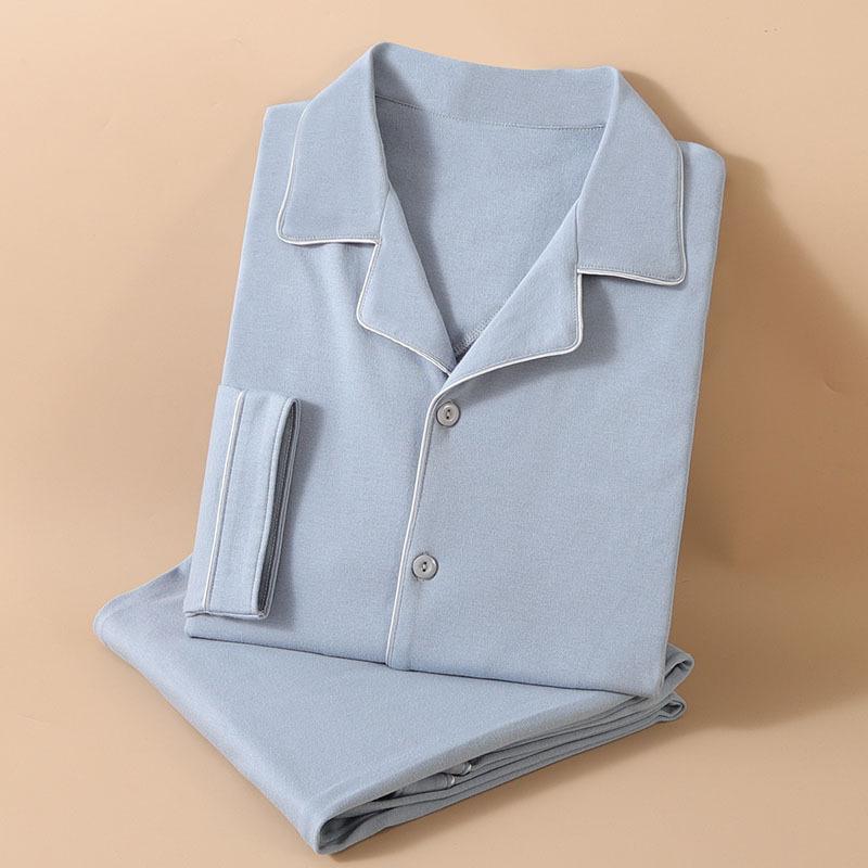 Fashion Brand Pajamas Suit Men Long-sleeved Pure Cotton Spring Autumn Gent Soft Cotton Summer Loungewear Set Male Nightcloth