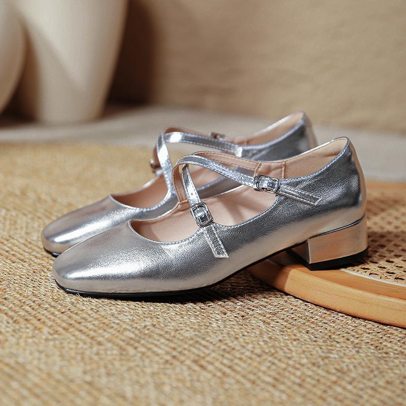 Ballerines Mary Jane Rétro pour Femmes : Pointe carrée Marron Rouge Sangle Croisée, Style Ballet Minimaliste, Culte sur Internet pour Quotidien/Bureau/Décontracté XW-5537-2