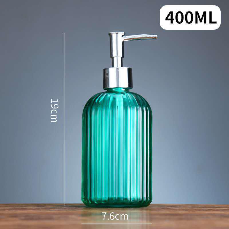 Colored Glass Press-Type Refillable Bottle for Lotion, Hand Soap, Shampoo, or Shower Gel