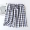 Leichte Herren-Karo-Lounge-Shorts mit elastischem Bund, Baumwoll-Schlafanzugunterteil, Lockere Passform