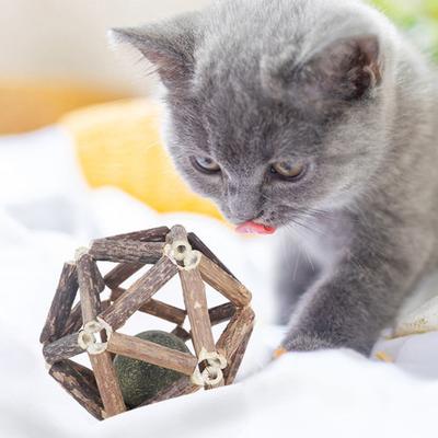 Catnip Wood Ball Toy Natural Silvervine Stick Cage Ball with Catnip Ball Kitten Teeth Cleaning Molar Toy for Indoor Cats