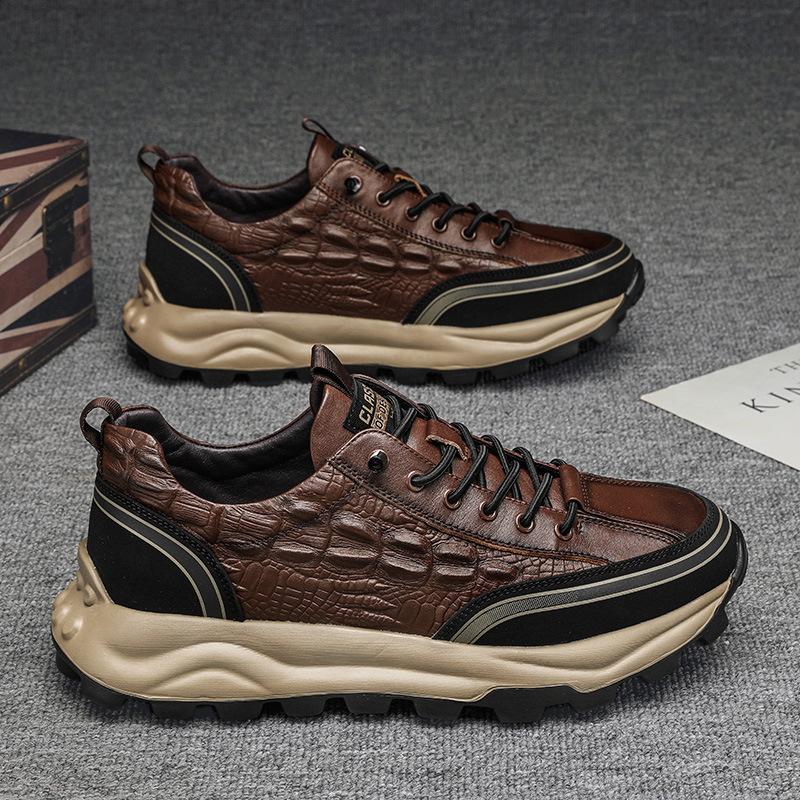 

Мужская обувь осень нескользящая черная рабочая обувь кухонная работа кожаная обувь с тиснением под крокодила платформа спортивная повседневная обувь для бега 44 коричневый