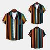 Men Shirt Contrast Color Vintage Striped Short Sleeves Single-breasted Daily Wear Cotton Pocket Men Summer Top Men Clothes