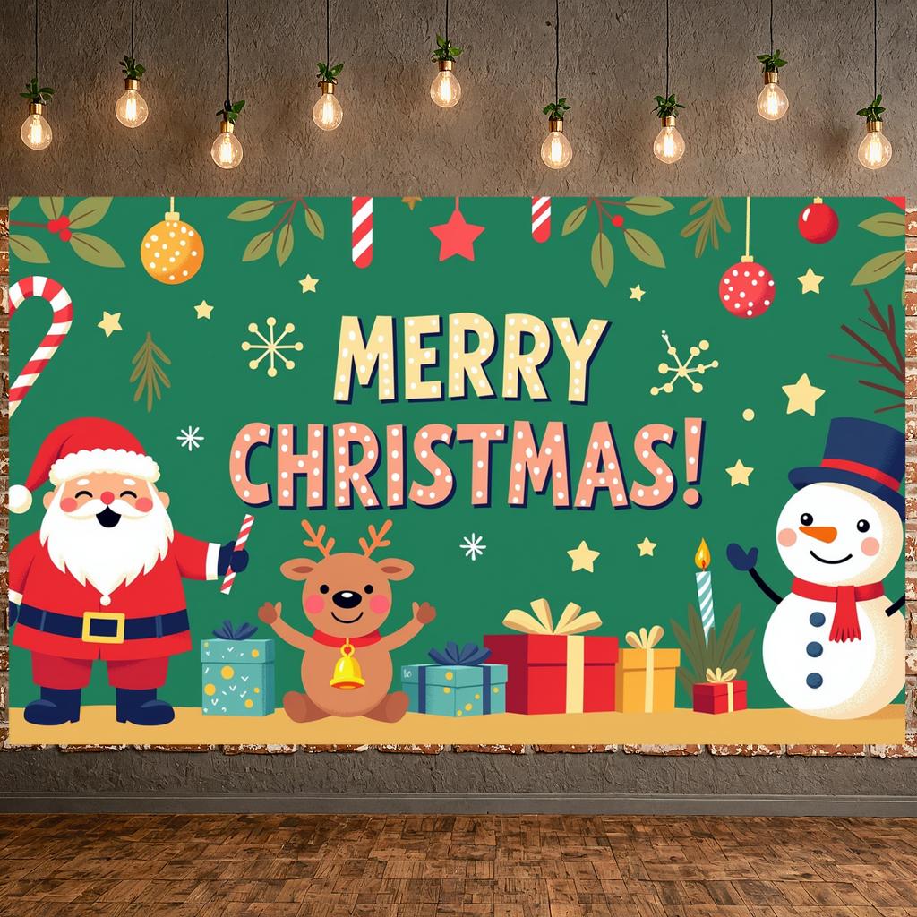 Merry Christmas Banner Santa Claus Holiday Backdrop Xmas Display Candy Cane Holiday Festive Backdrop For Xmas Event Winter