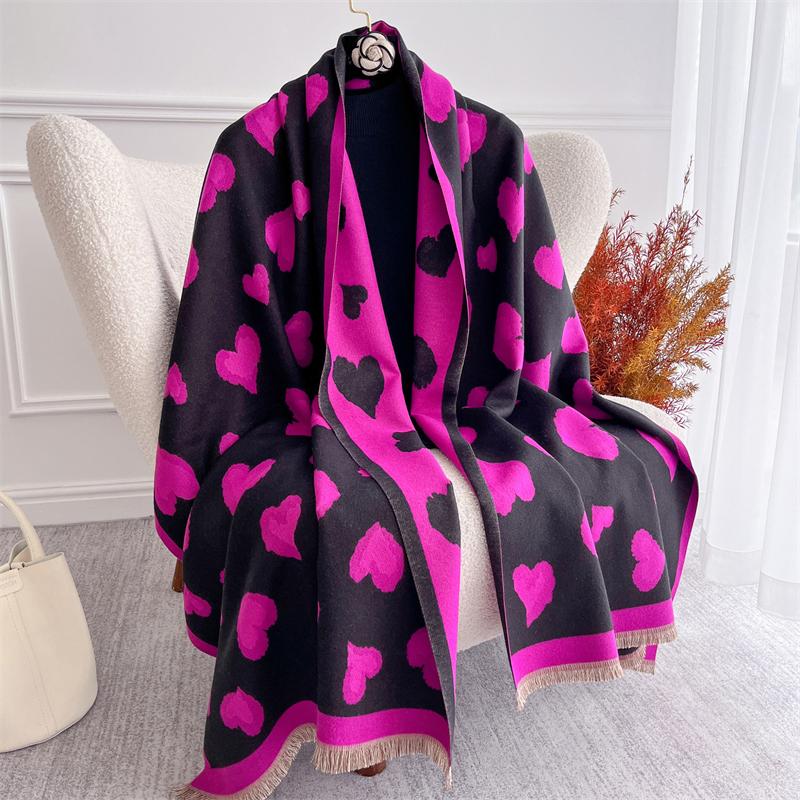 Luxury Winter Cashmere Scarf for Women Print Warm Pashmina Shawls Thick Blanket Lady Elegant Poncho Chunky Stoles Bufanda