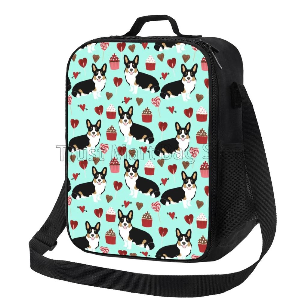 Tierische Corgi Lunchbox für Kinder Mädchen Jungen Niedlicher Hund Isolierte Lunchtasche Kühler Bento Tragetaschen mit Verstellbarem Schultergurt