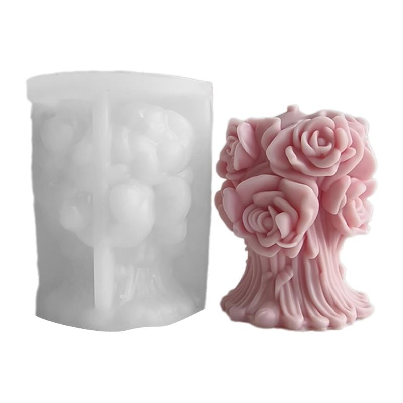 Rose Flower Pillar Shaped Mold Aromatherapy Gypsum Molds Silicone Mold for Plaster and Candle Handmade Projects