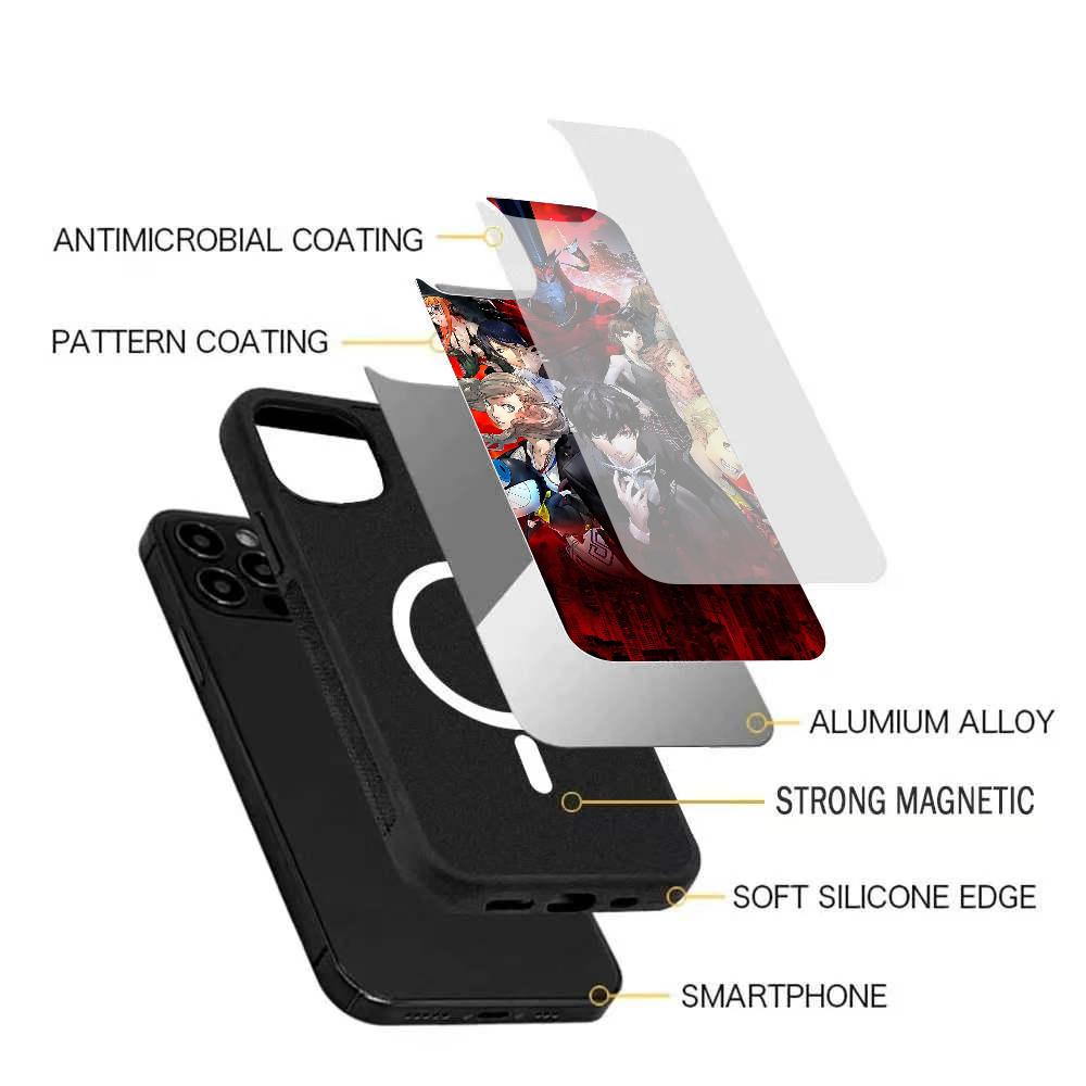 P-Persona 5 Anime Phone Case For IPhone 16 15 14 13 Pro Max 11 12 Mini Alex Mirror For Magsafe Wireless Charging Cover