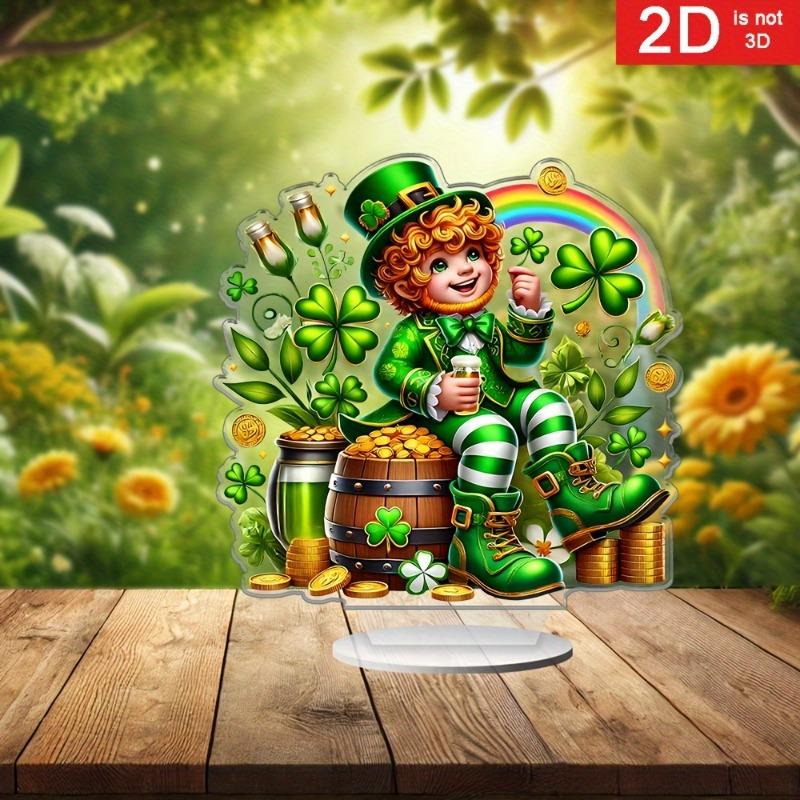 2D Flat St Paddy's Party Irish-Themed Acrylic Desktop Decoration, Four-Leaf Clover Design, Patternssuitable for Wall Decoration, Porch, Room, Villa, a