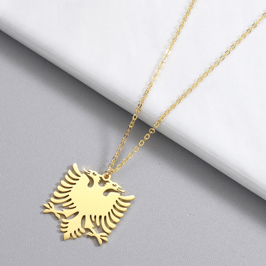 Kinitial Neuer Albanien Doppeladler Anhänger Halsketten Edelstahl Choker Schmuck für Damen Mädchen Ethnische Geschenke bijoux femme