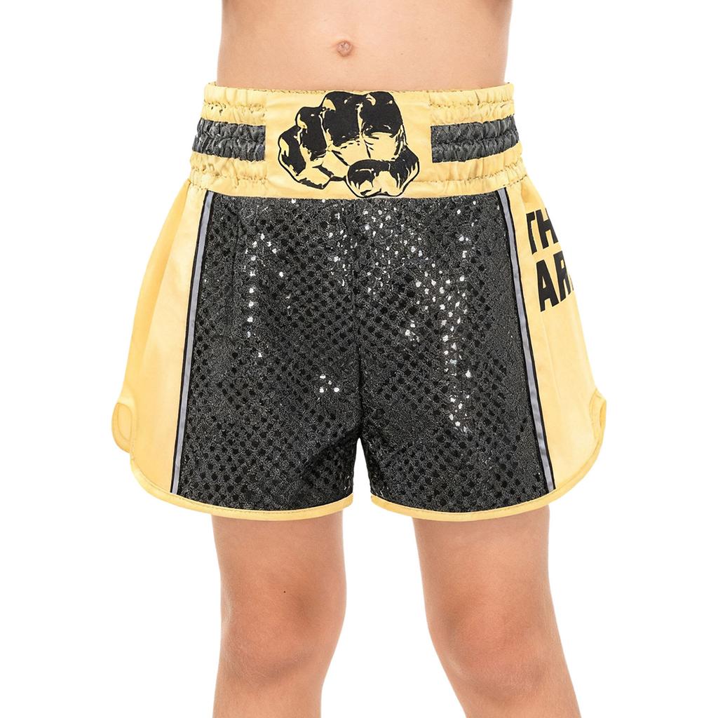 Boxershorts für Kinder (Jungen und Mädchen) mit elastischem Bund, glänzenden Pailletten, Farbblockmuster und Seitenschlitzen