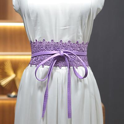 Women Girdle Smooth Faux Leather Lace Wide Lace-up Adjustable Anti-slip Firm Stitching Retro Slim Waist Decoration Dress Coat Waist Belt