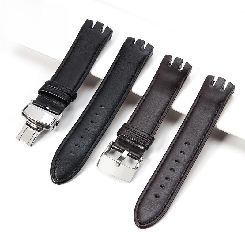 Genuine Leather for Swatch YTS401/402/409/713 YTB400 Pin/Folding Buckle Watchband Watch Strap Bracelet Watch Accessories 20mm