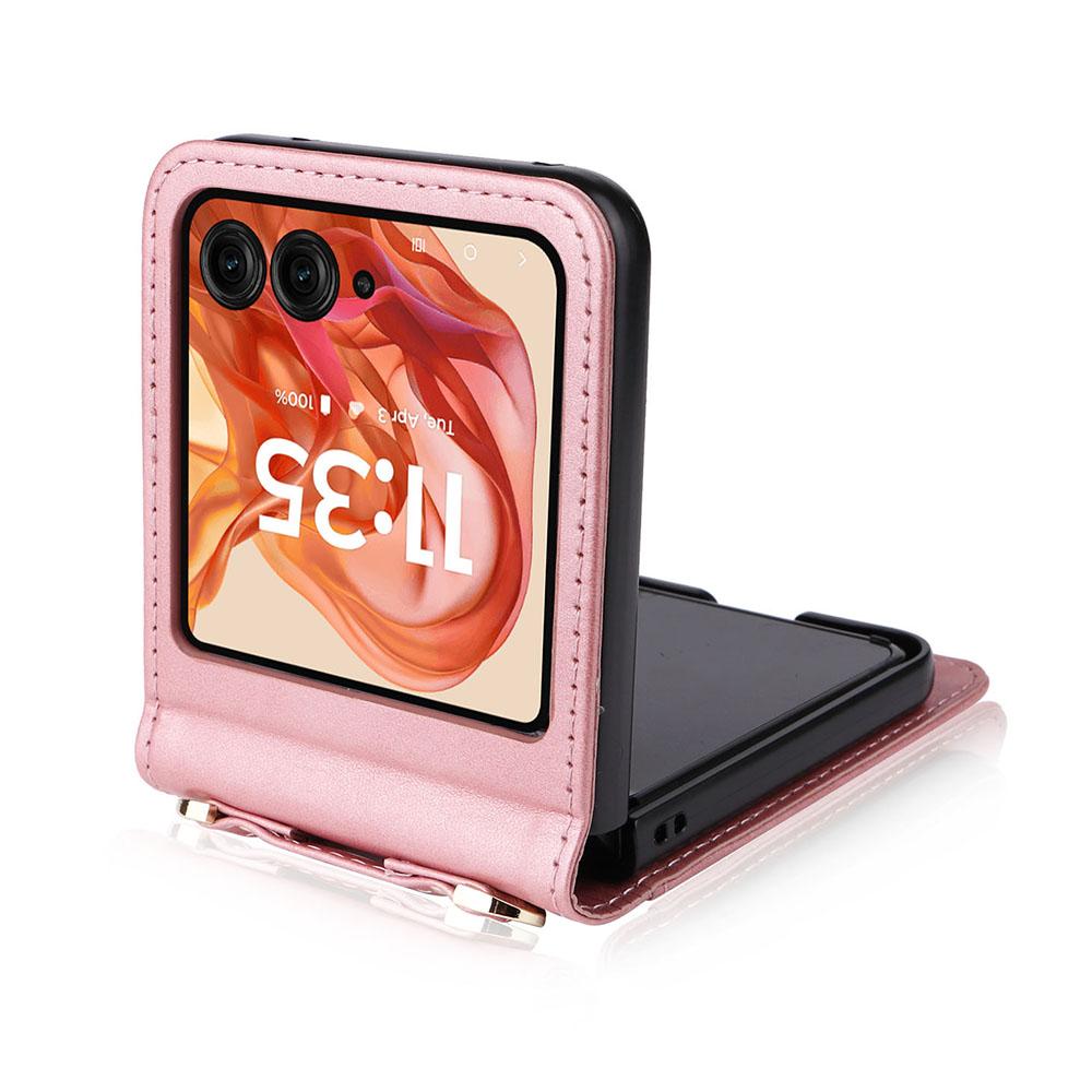 For Motorola Razr 2025/Razr 2024/Razr 60/Razr 50 5G Case Card Slots Leather Phone Cover with Lanyard