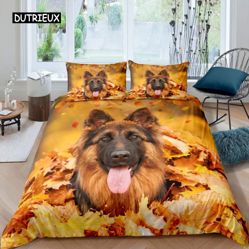 German Shepherd Duvet Cover Set 3D German Shepherd Puppy Print Bedding Set for Kids Boys Girls Pet Animal Theme Comforter Cover