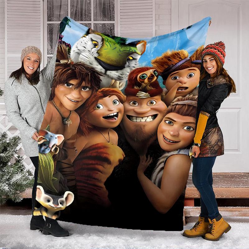 Coperta stampata a tema I Croods - Perfetta per divano, letto, viaggi e uso all'aperto | Lavabile in lavatrice, accogliente e resistente.