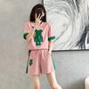Pink Bear Suit for Women, Summer, Light and Mature Style, Hong Kong Style, Fashionable, Foreign Style, Bear Thin Shorts Two-piece Set