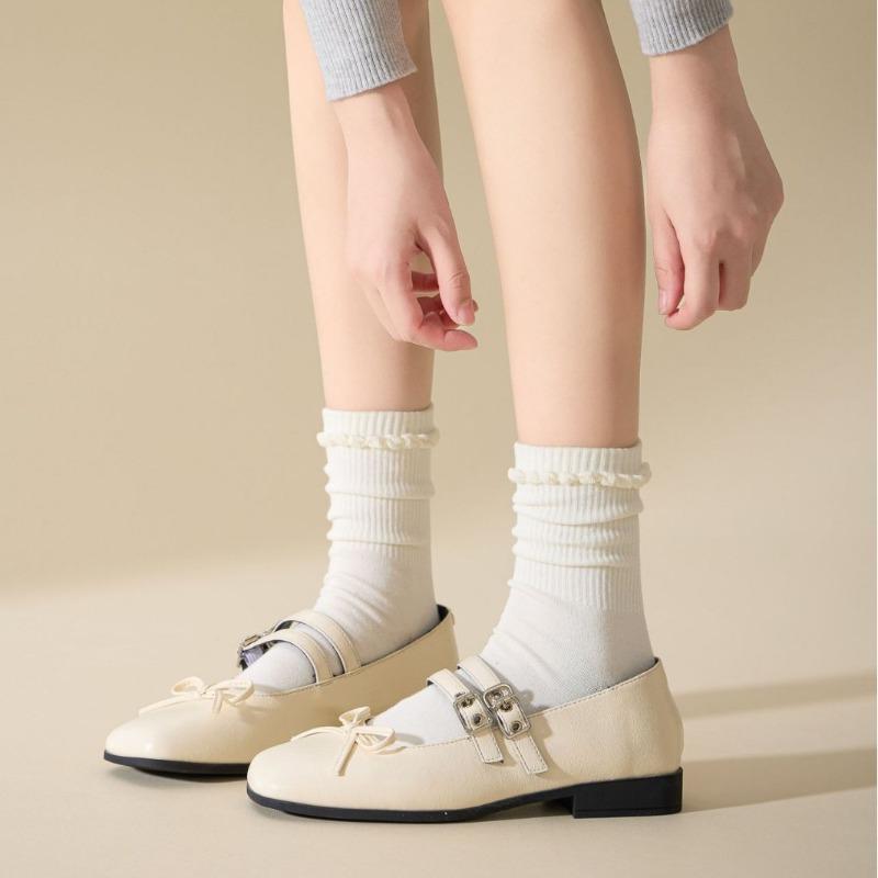 Female Autumn Thin New Lovely Pure Color Bubble Mouth Tube Cotton Socks
