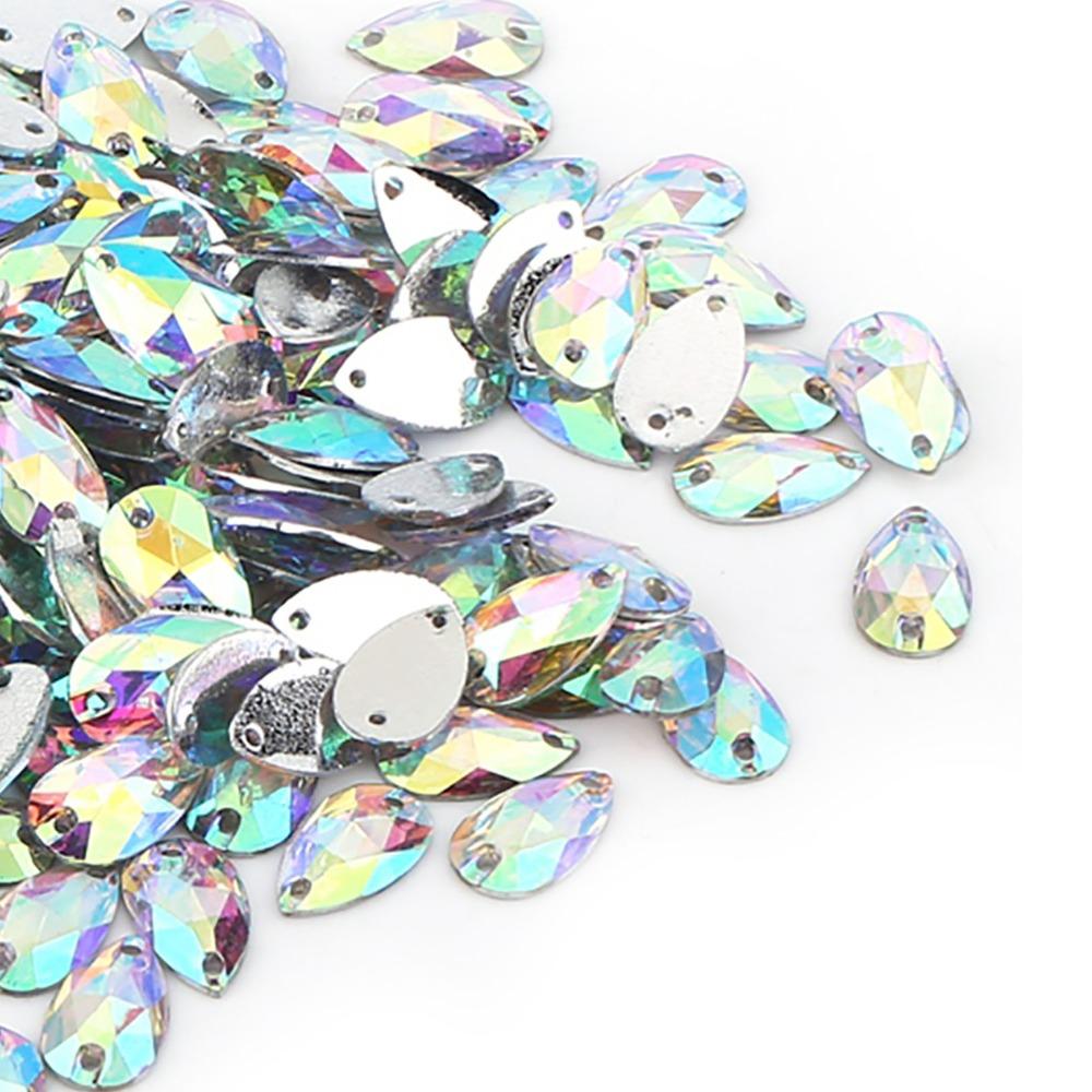 200pcs AB Faceted Drop Shape Rhinestone Multi Color Electroplated Sewing Rhinestone Resin Double Holes Rhinestone DIY Crafts