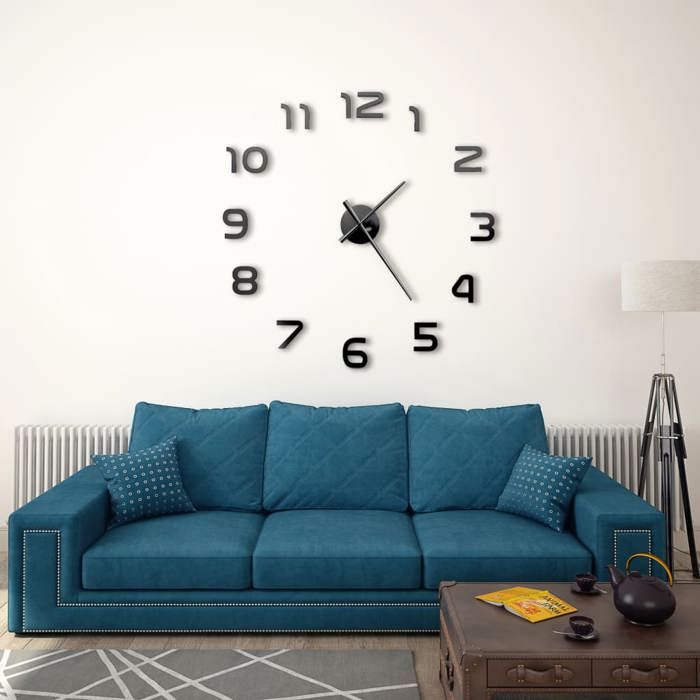 VidaXL 3D Wall Clock Modern Design XXL Black Home Wall Decor Living Room 50639