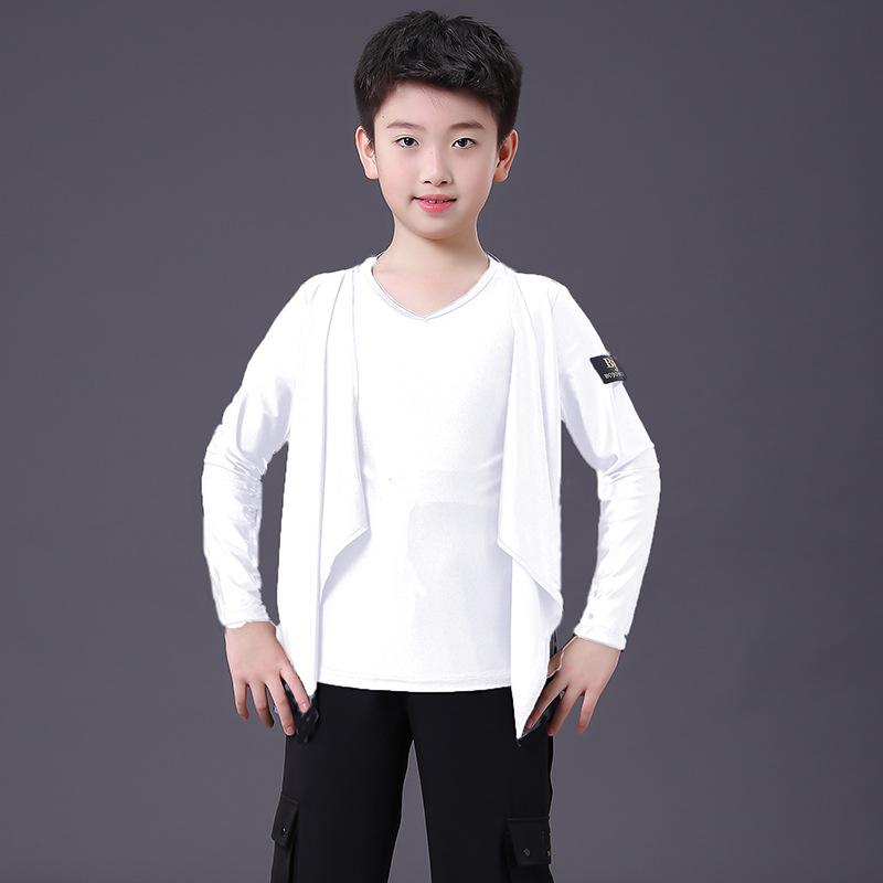 Boys' Latin Dance Performance Tops: Long & Short Sleeve Training Wear for Summer & Autumn Competitions & Exams