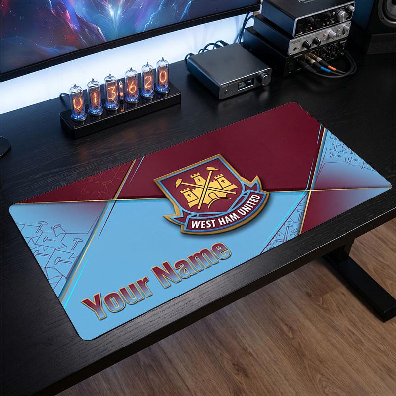 West Ham United football Custom Large Mouse Pad, Personalized Name Text Print, Football Logo Non‑Slip Desk Mat Gaming Gift