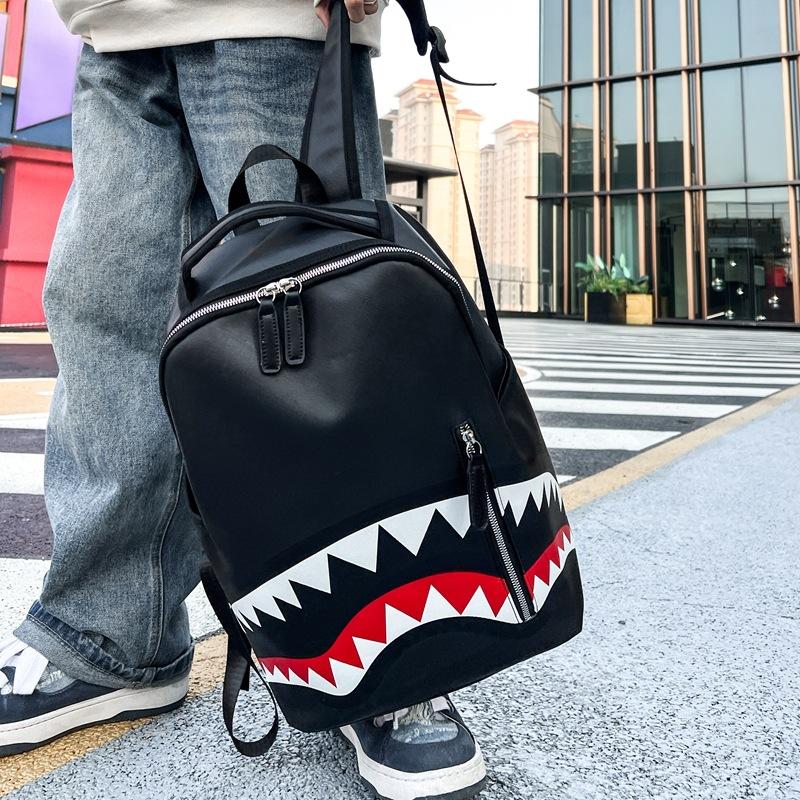 Schoolbag new graffiti print backpack trendy backpack shark mouth backpack casual fashion backpack bag