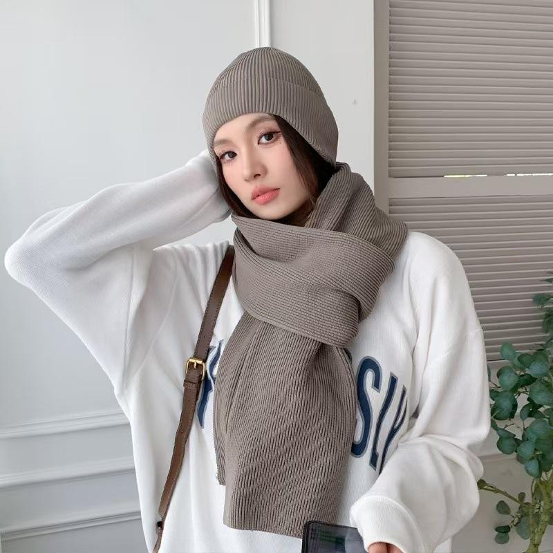 Cozy Wool Scarf & Beanie Set: Winter Warm, Windproof, Solid Color, Unisex Knit for Couples & Students