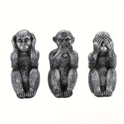 Figurina Scimmia Whimsical No Evil in Resina Realistica Festival Tre Scimmie Sagge Artigianato Fatto a Mano da Collezione