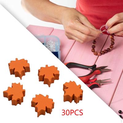 30Pcs Maple Leaf Wooden Beads Thanksgiving Fall Ornament Autumn Wood