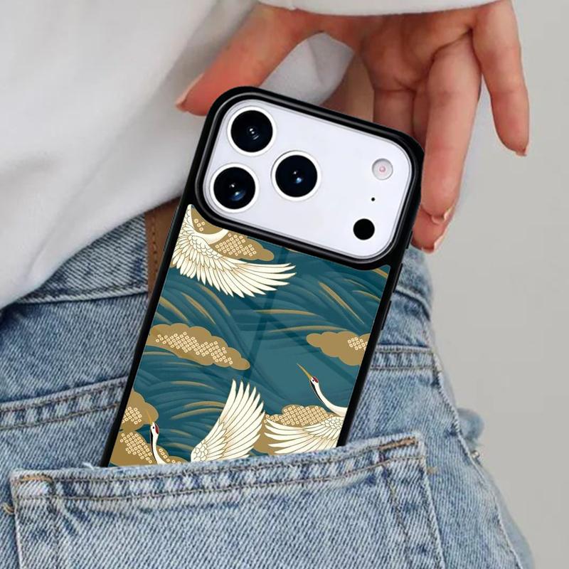 Japanese Cranes Art Phone Case for iPhone 16e 15 14 13 12 17 Pro Max Plus Air 17pro Cover Coque