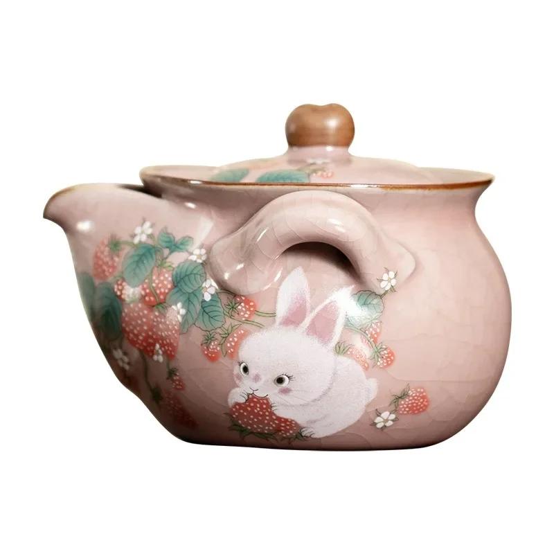 Cute Rabbit Porcelain Chinese Yin Ru Teapot Tea Ceremony Teaware Set Milk Oolong Tea Kettle Tie Guan Jasmine Pink Yao Type