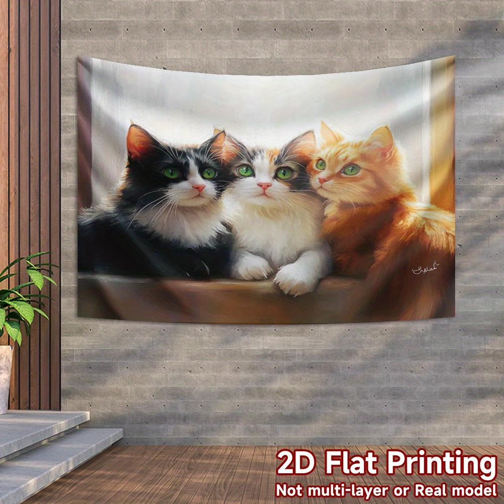 Niedliche Drei-Katzen-Wandteppich Aquarell-Kätzchen Porträt Wandbehang Ästhetische Raumdekoration geeignet Büros Bars Party Extra groß