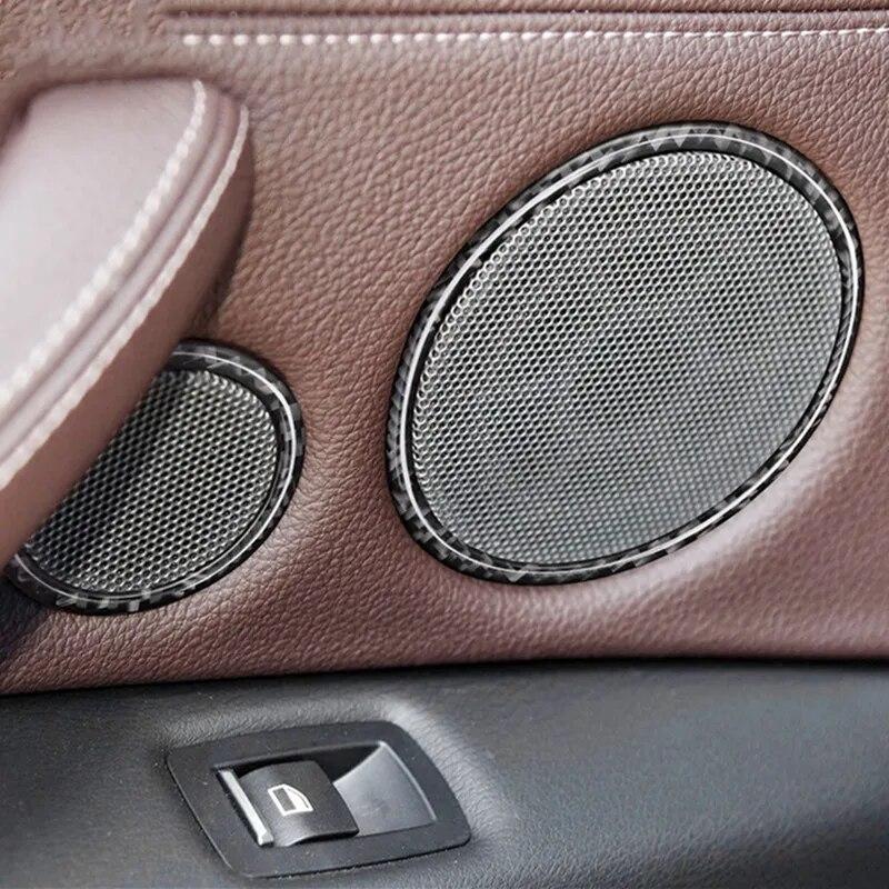 4PCS/6PCS Fibra de Carbono Porta Do Carro Alto-falante Alto-falante Decorativo Círculo Guarnição Capa Adesivos Acessórios Automotivos Para BMW X5 E70 X6 E71