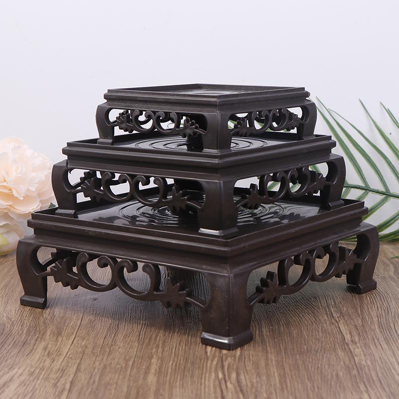 Deep Brown Carving Wooden Look Plastic Base Tray Flowerpot Holder Round Square Multi-Functional Teapot Vase Fish Tank Base