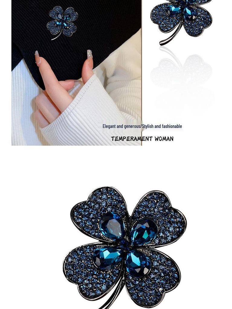 Korean High-end Crystal Four-Leaf Clover Brooch for Women's Suits and Niche Clothing