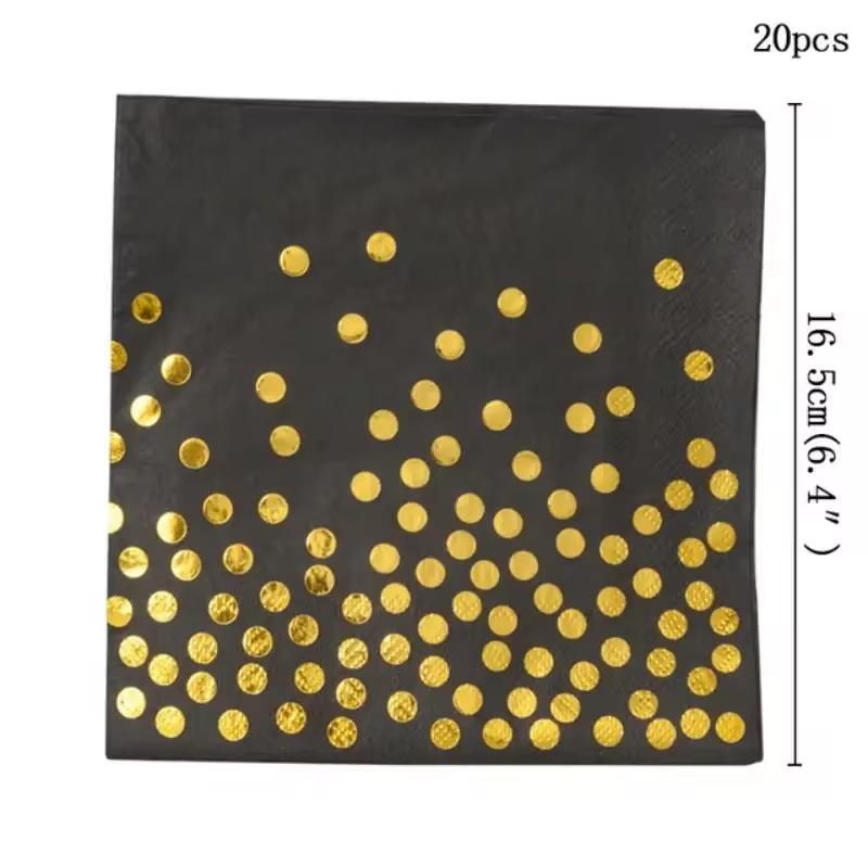 Black Gold Birthday party Decorations Tableware Set Paper Cups Napkins Plates Tablecloth Adult Kids Happy Birthday Party Decora