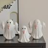 Modern Minimalist Home Decor Light Up Ceramic Ghost Figurines for Halloween Decor, Cute White Statue Small Figurine Vase with Pink Tongue, LED