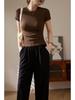 260g Women's Ribbed Cotton T-Shirt, Summer Short Sleeve, 2026 New Style, Solid Color, Plus Size, Versatile and Trendy.