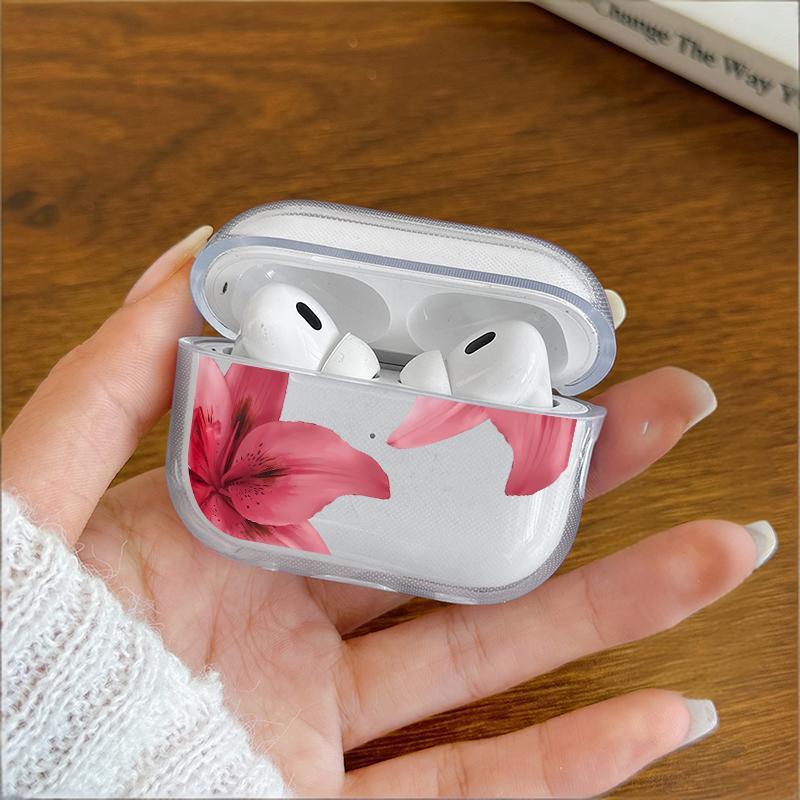 Red Lily Flower Earphone Case for Airpods 4th 3rd 2 Pro 3 2 Shockproof Cover for Airpod 2 3 1 Protective Accessorie Shell Fundas