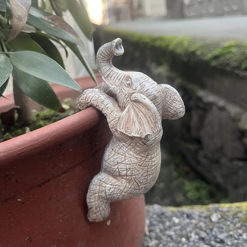 Cute Climbing Elephant Flower Pot Hugging Figurines Resin Hanging Elephant Statue Planter Pot Decorations for Home Garden