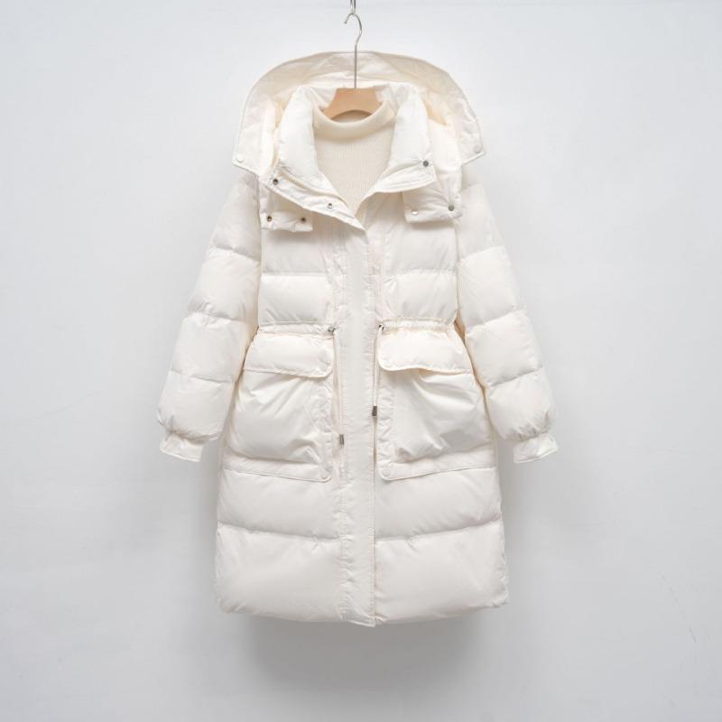 

Зимняя куртка средней длины и длинная свободного кроя с белым утиным пухом, модная, теплая на талии, с капюшоном, пуховик женский M