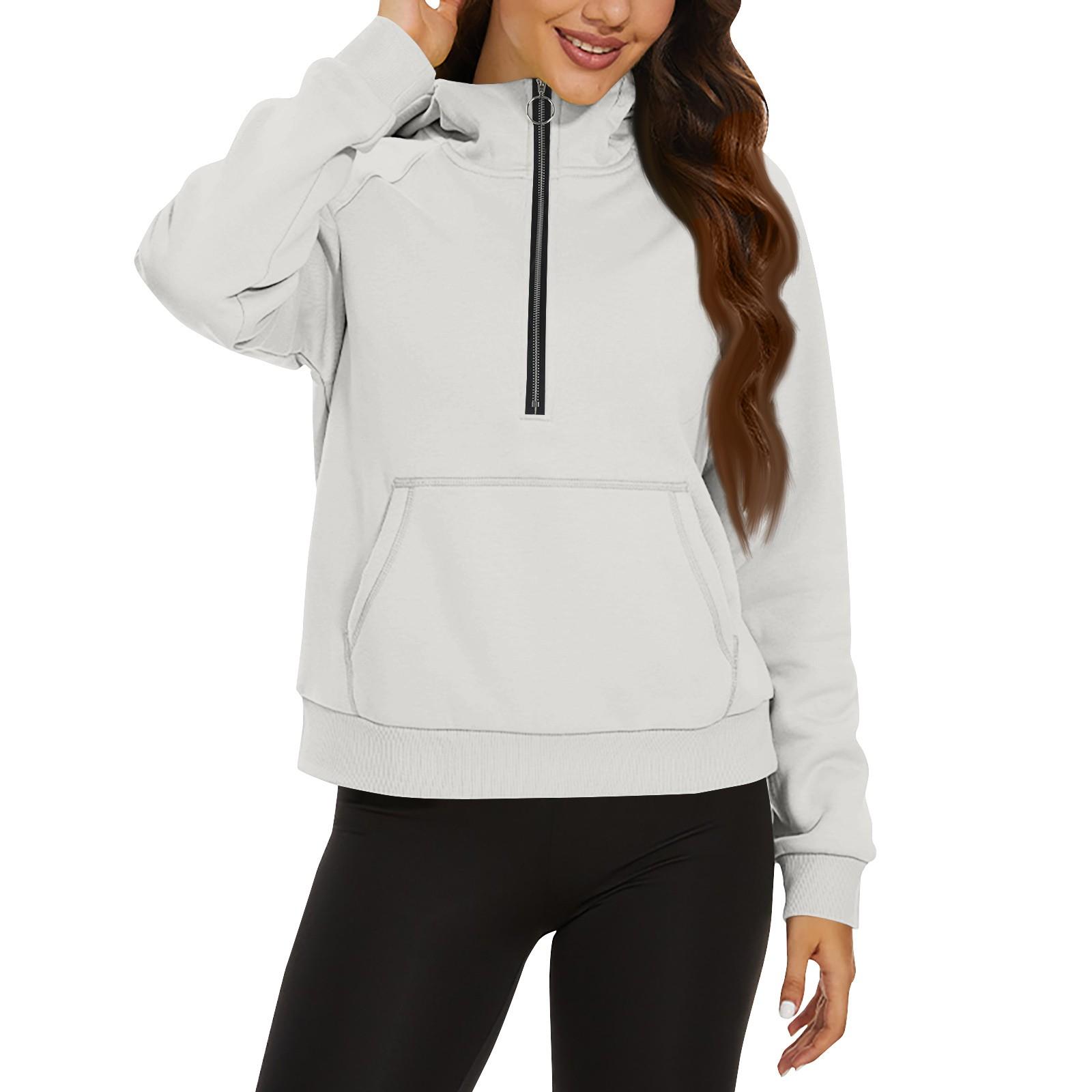 

Женская повседневная модная однотонная свободная толстовка с длинным рукавом и карманом на молнии с капюшоном M