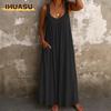 Fashion Summer Spring Solid Color Print Sleeveless U-Neck Casual Dresses